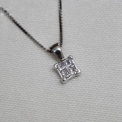 NEW 14K WHITE GOLD HALF CARAT PRINCESS CUT DIAMOND PENDANT NECKLACE (16 inch)