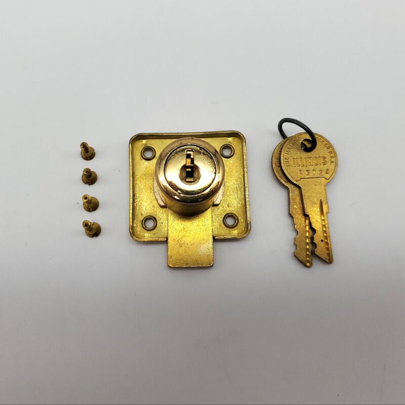 Illinois Drawer Lock 7/8" L x 7/8" D Cylinder Bright Brass Keyed Alike USA Made
