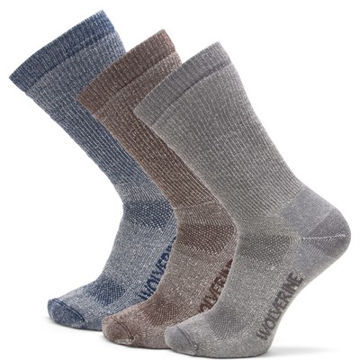 Wolverine Men 3PK Wool Boot Sock Grey L Apparel