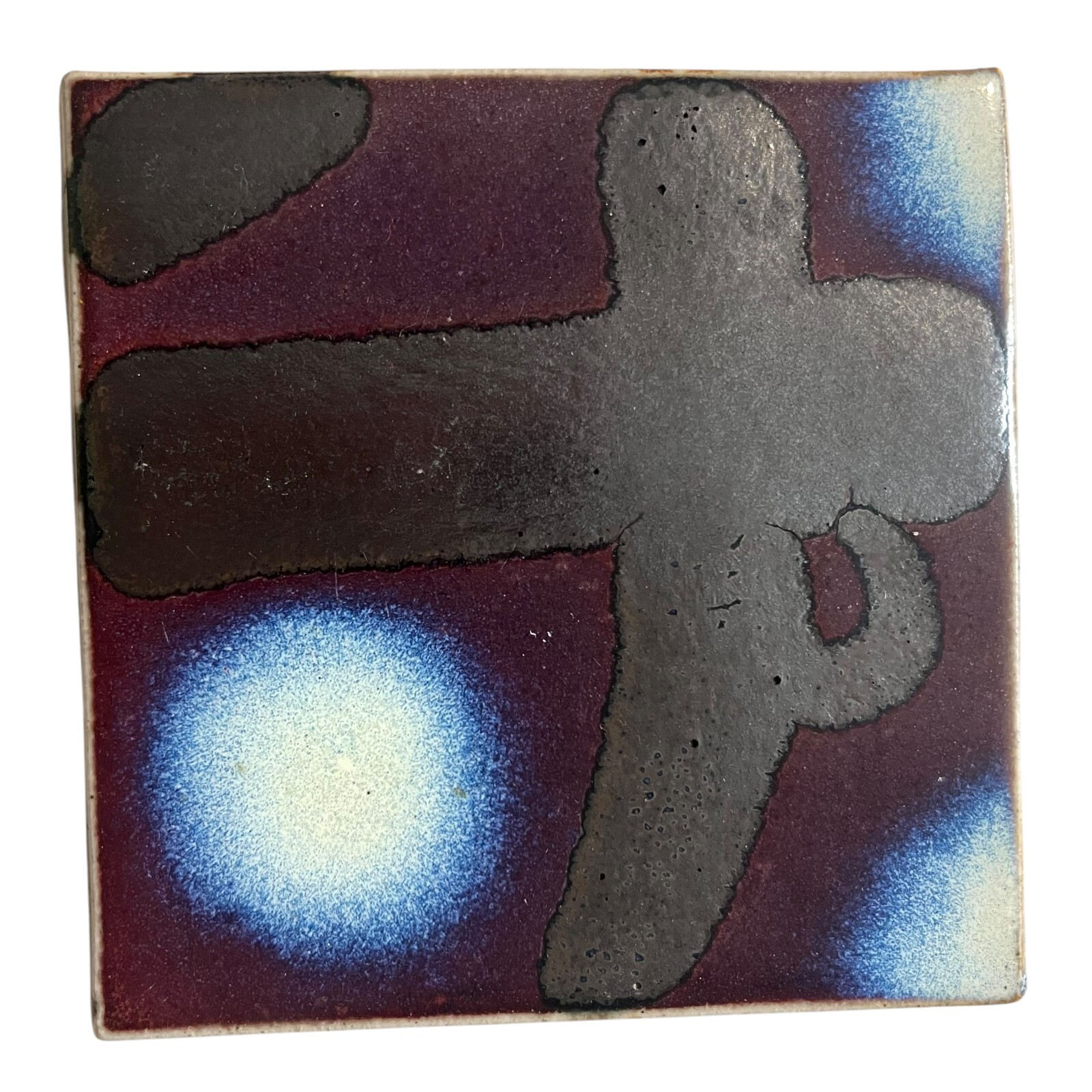 Vintage Abstract Ceramic Art Tile Trivet Handmade Mid Century Modern Decor 6 in