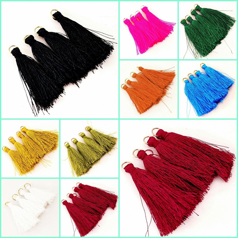 High Quality 2.0" Inch Silk Tassels w Jump Ring 4pc Red,Blue,Black,Green,White