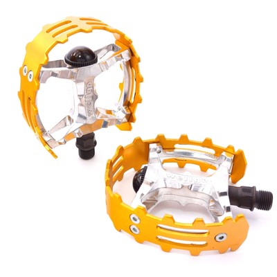 Old school BMX XC-II Wellgo bear trap pedals 9/16'' FOR 3 PIECE CRANKS Gold Cage