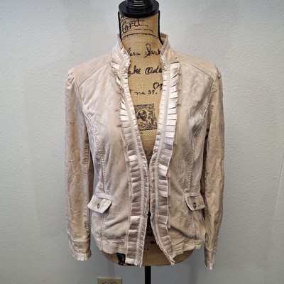 White House Black Market Pleated Placket Velvet Blazer Tan Women's Size 6
