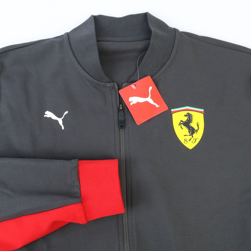 NWT NEW FERRARI PUMA BOMBER JACKET CHARCOAL RED HEAVYWEIGHT FULL ZIP US SZ LARGE