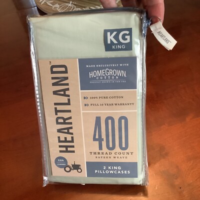HEARTLAND Homegrown King Size Pillowcases 400 Thread Count Sateen Weave In MINT