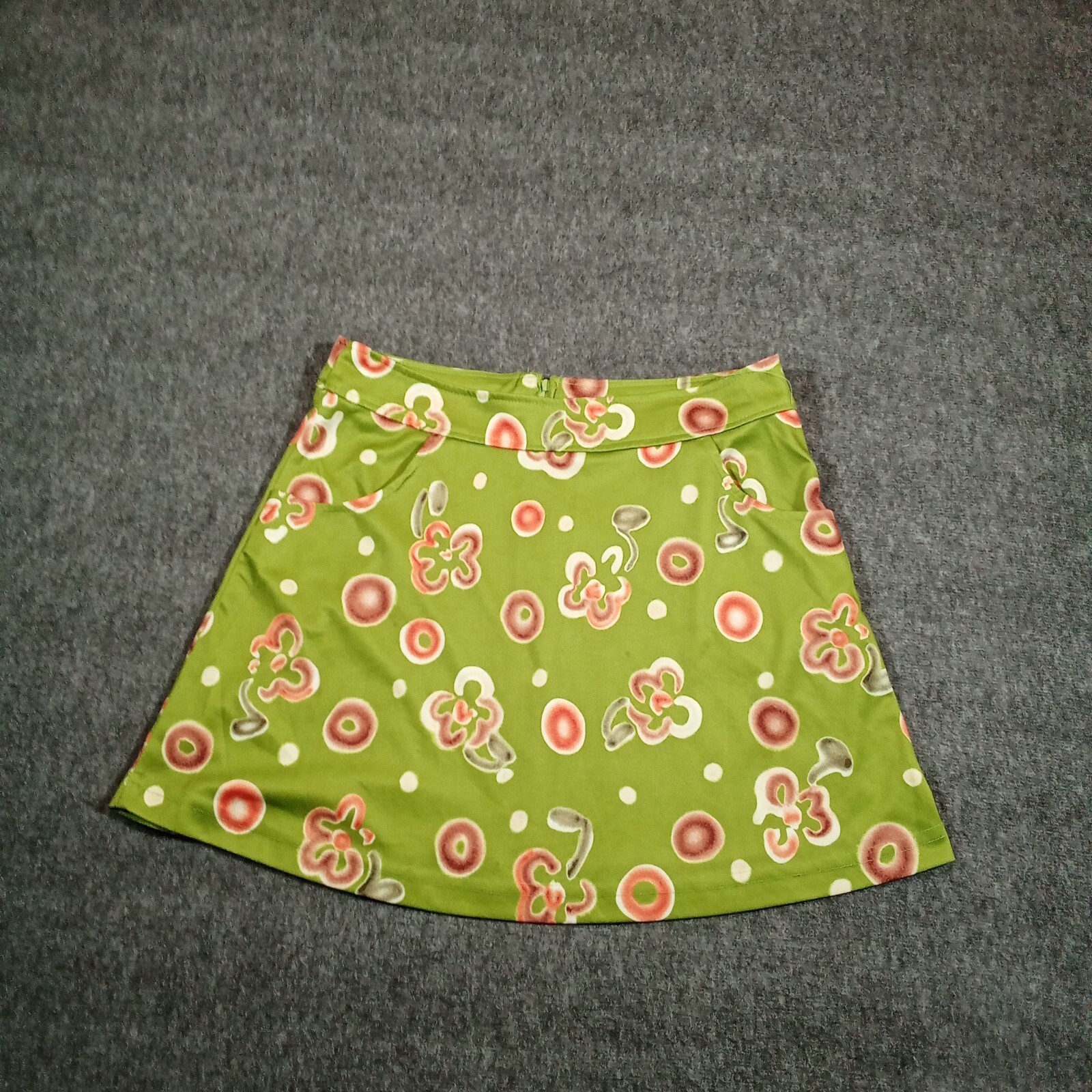 Vintage Skirt Women 11 Green Mini 60s Mod Print Groovy Retro