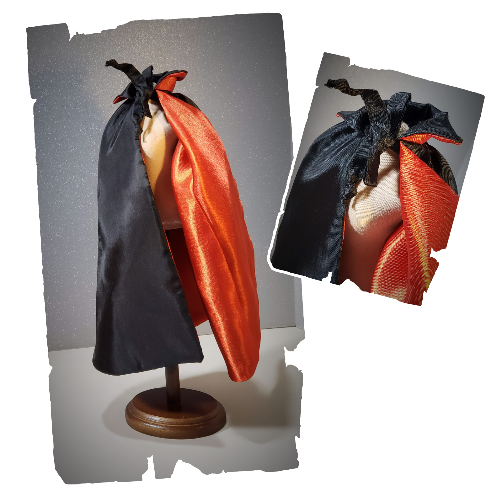 Two-sided black & red Halloween Vampire cape for 1/6 scale fashion dolls