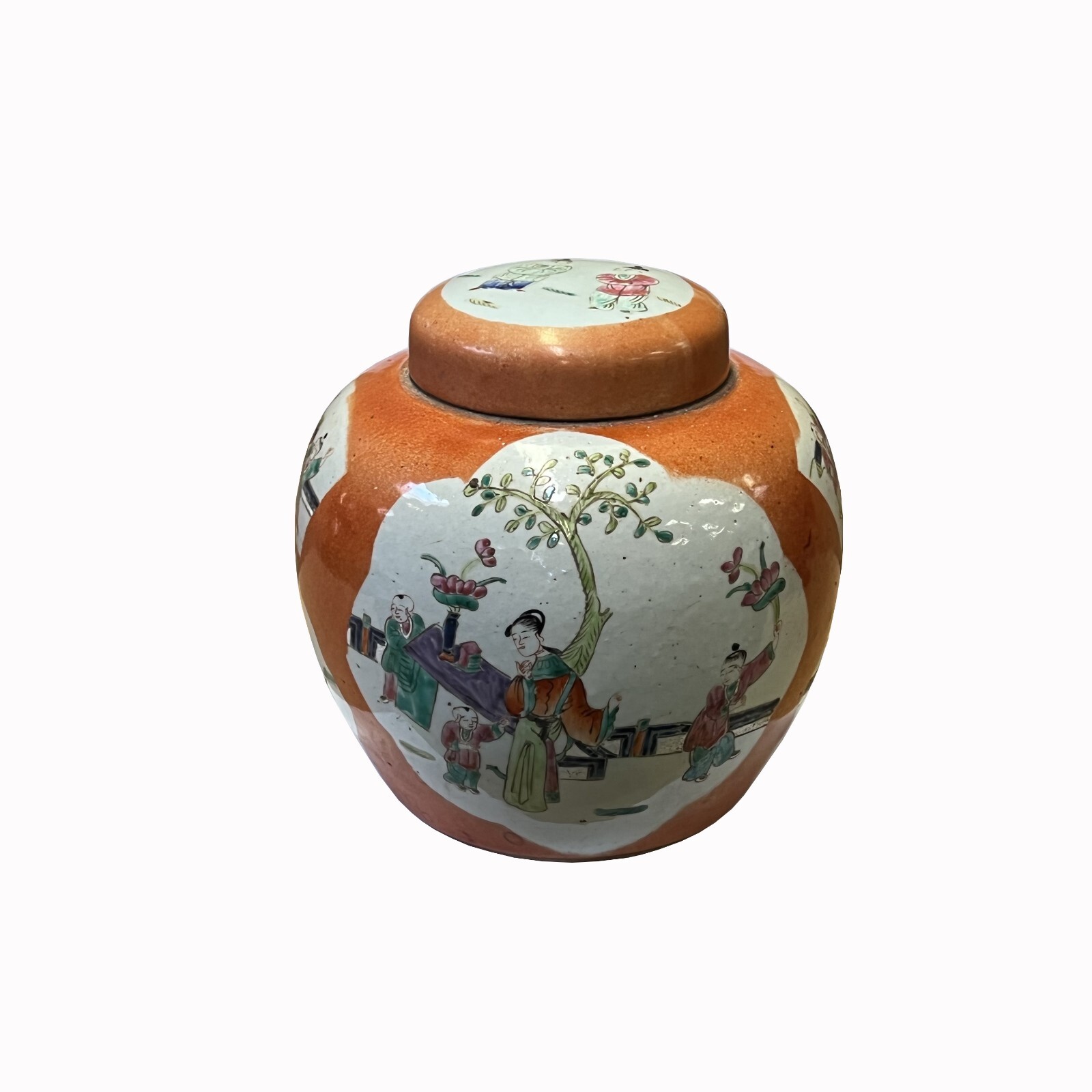 Oriental Orange Base Scenery Graphic Porcelain Round Jar ws2561S Oriental Orange Base Scenery Graphic Porcelain Round Jar ws2561S