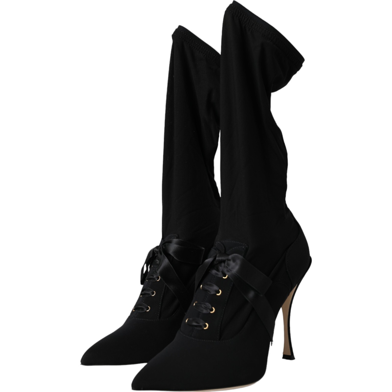 Pre-owned Dolce & Gabbana Shoes Black Stiletto Heels Mid Calf Boots Eu39 / Us8.5 960usd