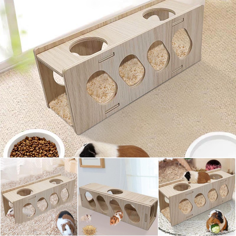 Wooden Hamster Tunnel Escape Toy Hamster Mouse Gerbil Toy Boredom Breaker