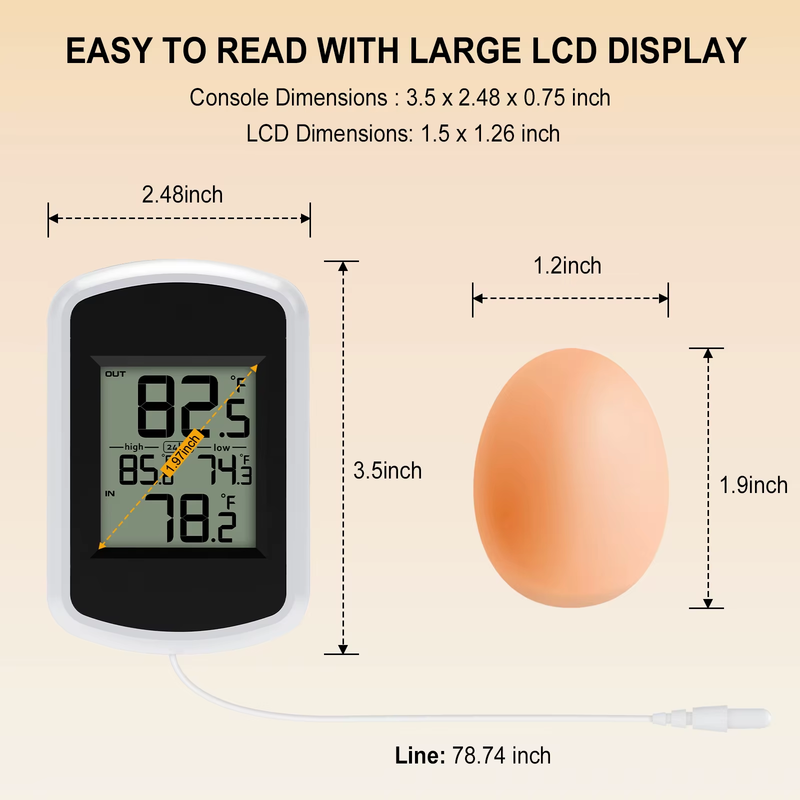 Wired Digital Thermometer Waterproof Indoor Outdoor Temperature Monitor with Min