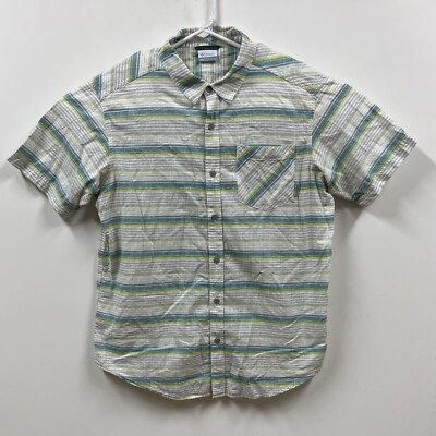 Columbia Shirt Mens Large White Gray Short Sleeve Button Up Breathable