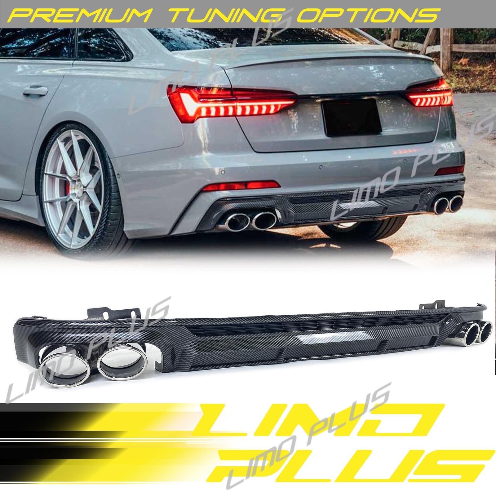 Bon Style Rear Diffuser W/ Exhaust Tips Chrome For Audi A6 C