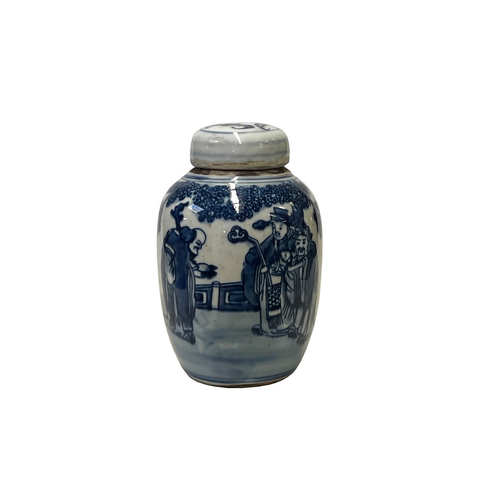 Chinese Blue White Ceramic 3 Gods Graphic Container Urn Jar ws3121S Chinese Blue White Ceramic 3 Gods Graphic Container Urn Jar ws3121S