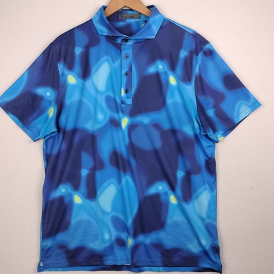 G/FORE Golf Polo Shirt Tech Jersey Mens L Blue Bokeh Blur Performance Stretch