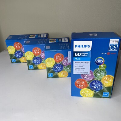 4 NEW Boxes Philips 60 Multi Sphere LED Christmas String Lights Patio Backyard