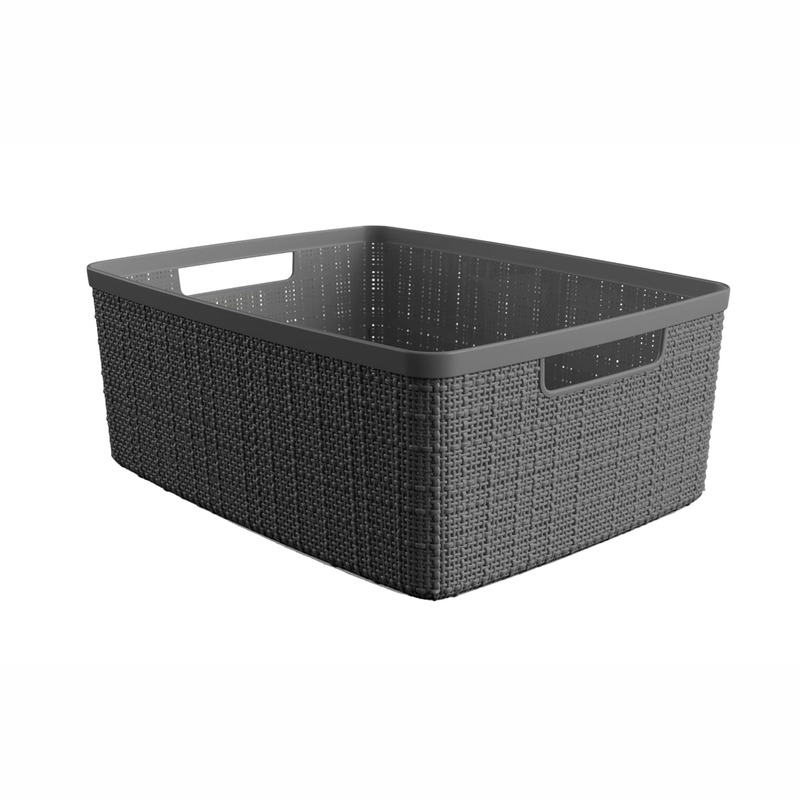 Jute Medium Gray Plastic Storage Basket, 14 in X 10.7 in X 5.7 In