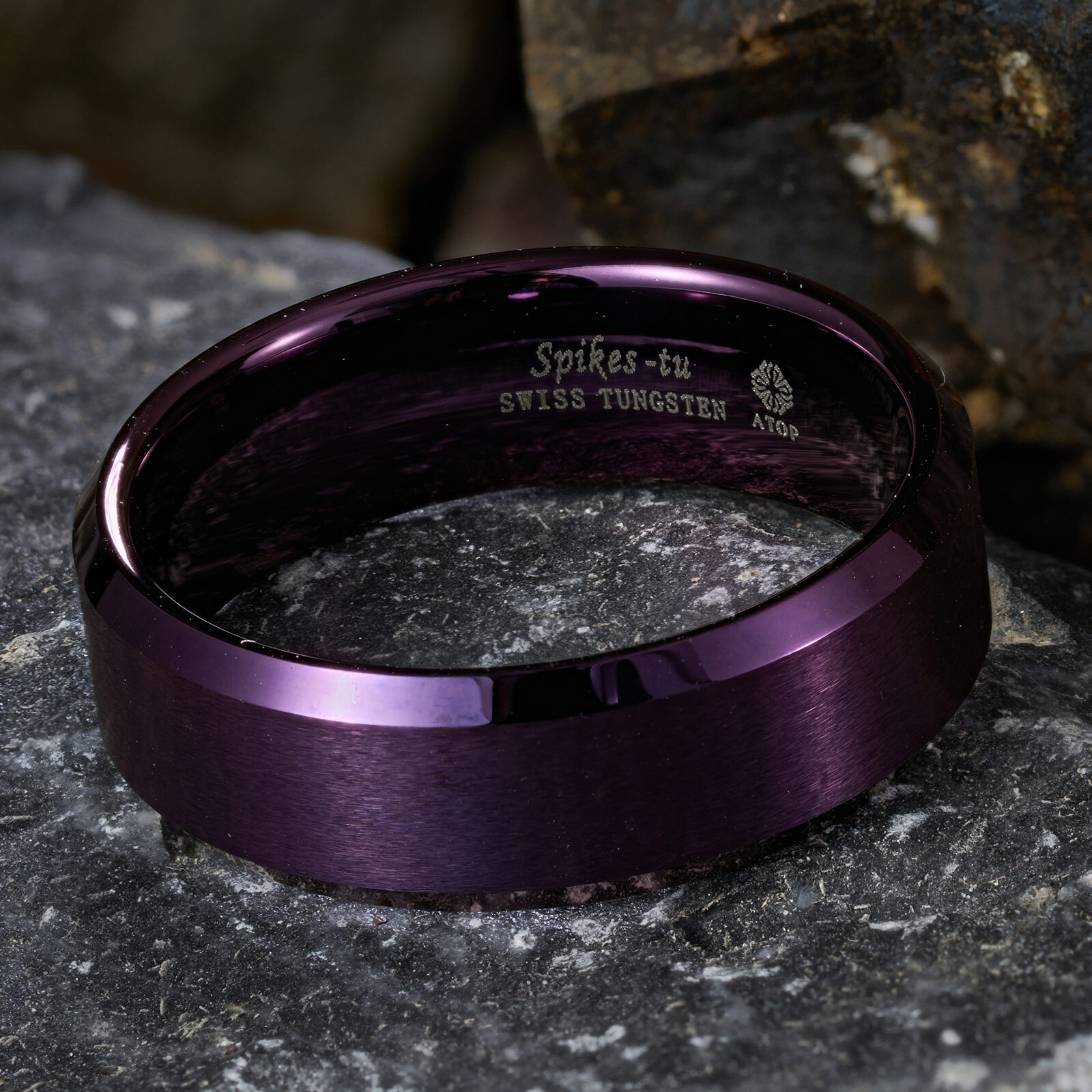 8mm Purple Brushed Classic Tungsten Ring ATOP Simplicity Men Wedding Band