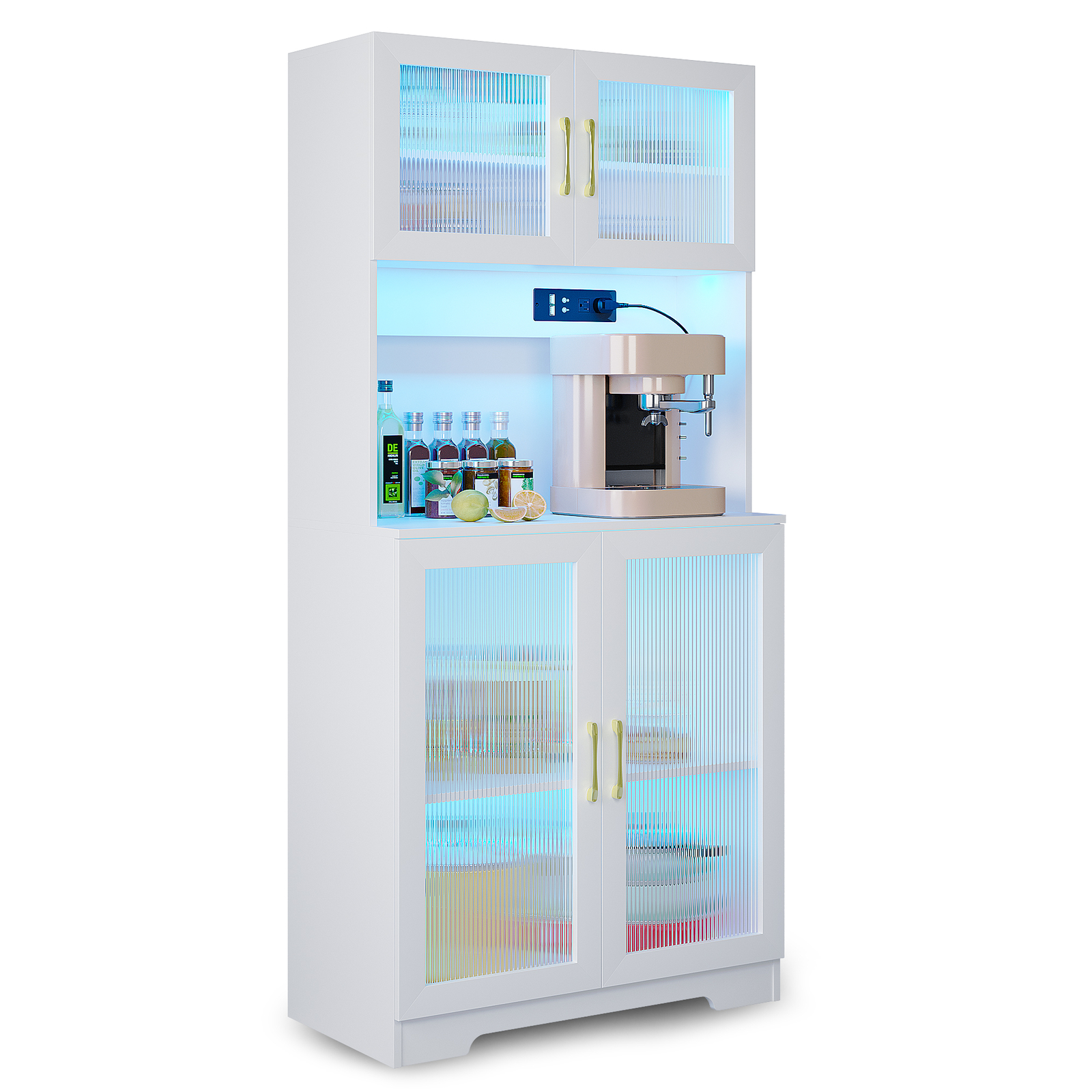Buffet Hutch Cabinet with LED Light, Kitchen Storage Pantry w/ Adjustable Shelf
