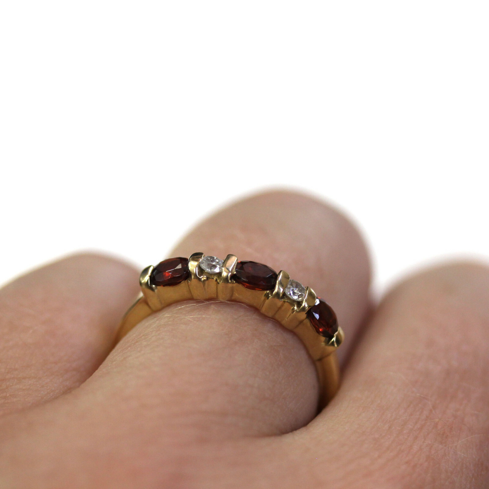 Pre-owned Jewelry By Arsa 0.8 Ctw Natural Red Garnet Diamond Solid 14k Yellow Gold 5 Stone Band Ring 3.5mm