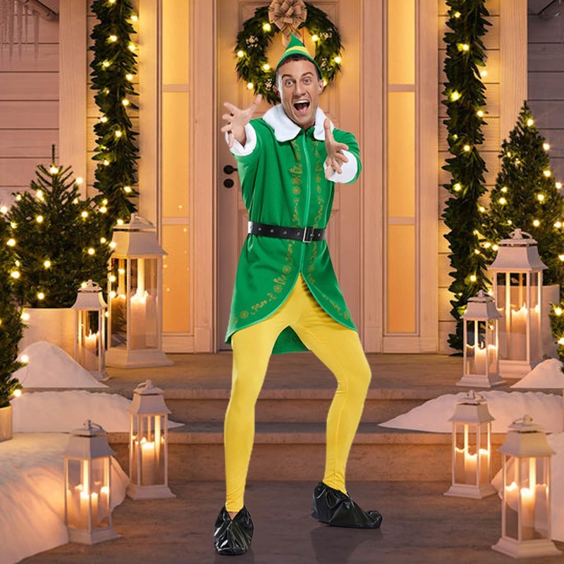 Buddy The Elf Christmas One Piece Zip Pajamas Costume Union Suit Adult Unisex