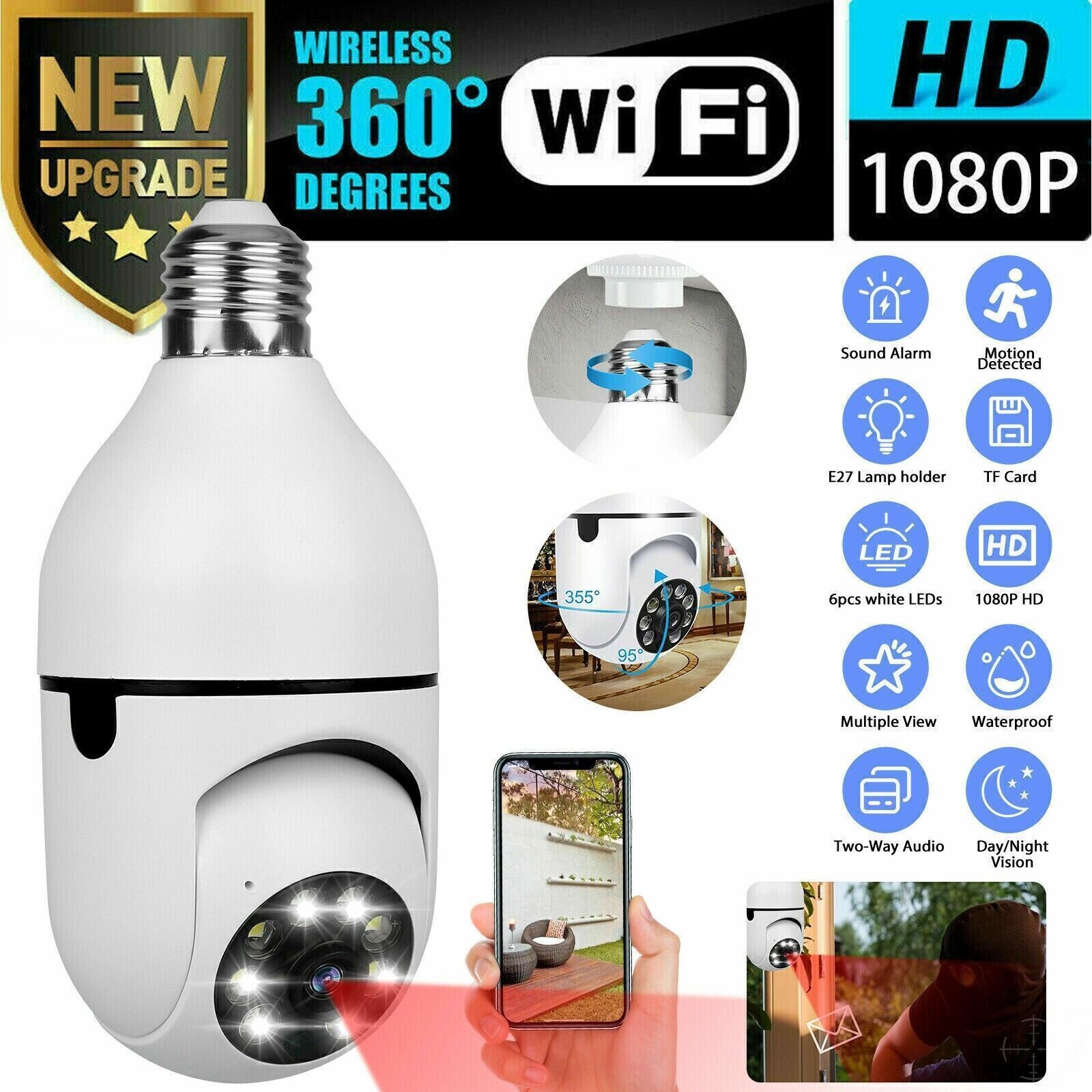 360&deg; 1080P IP E27 Light Bulb Camera Wi-Fi IR Night Smart Home Wireless Security