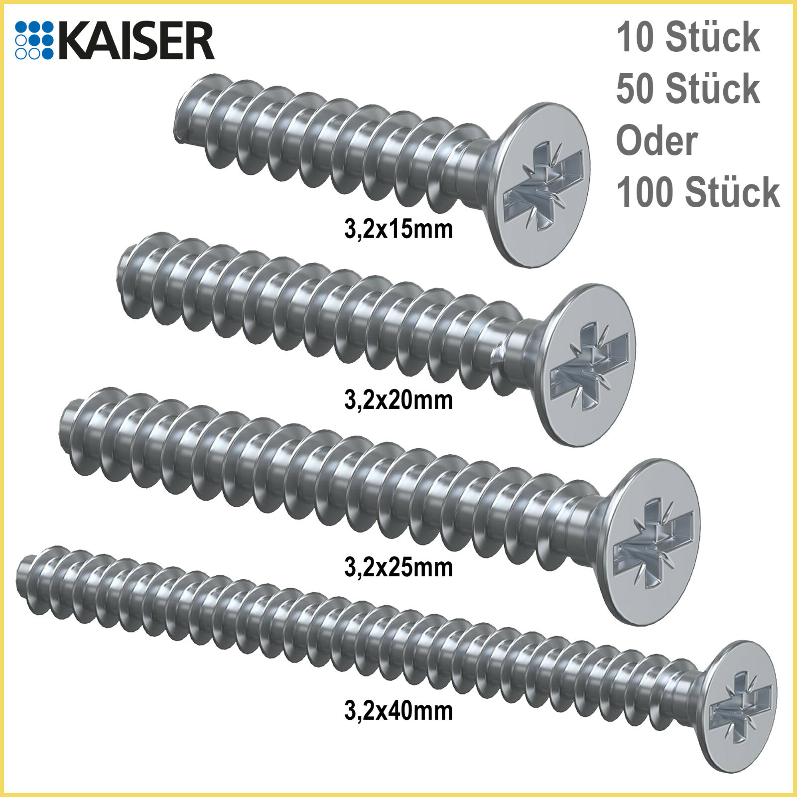 Kaiser, Geräteschrauben, Geräteschraube ,Kreuzschlitz, 3,2mm 2472-15, 20, 25, 40