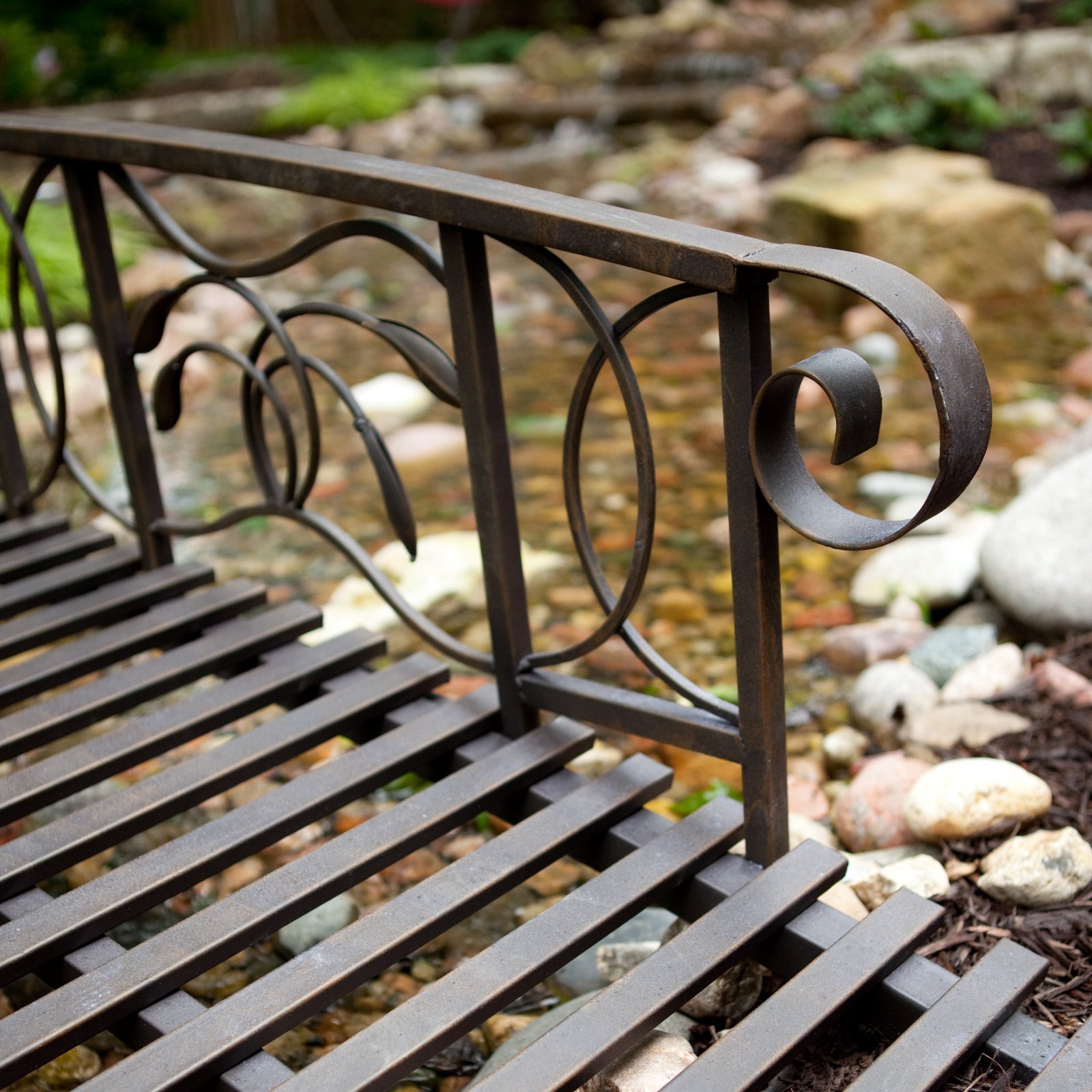 Weathered Black Finish Metal 8 Foot Garden Bridge Outdoor Yard Lawn Landscaping