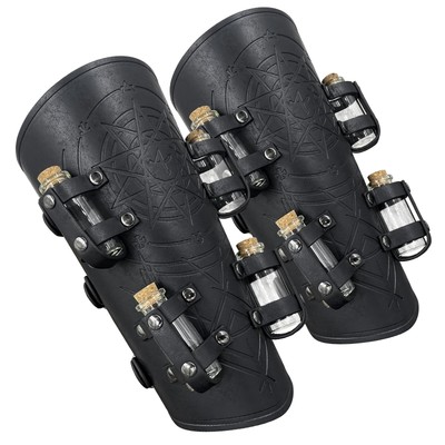 Medieval Embossed Alchemy Bracers with 8 Cork Vials Fantasy Faux Leather Buck...