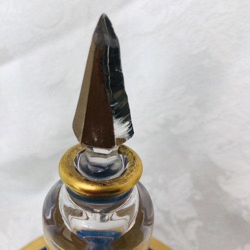 Fostoria Antique Perfume Bottle Powder Dish Dresser Combination 1930s Blue Gold