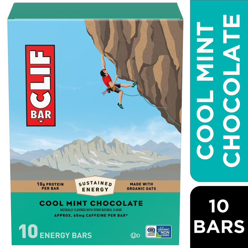 Cool Mint Chocolate with Caffeine Energy Bars, Plant Based Protein Bar