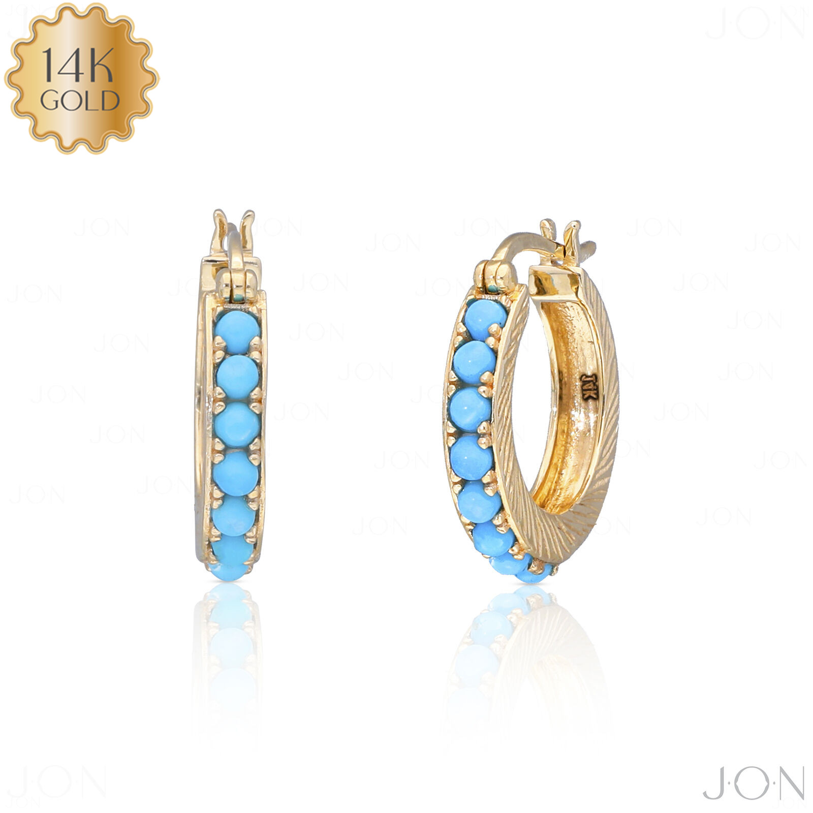 Christmas Gifting 14K Gold Natural Turquoise Gemstone Handmade Earring-Women’s D