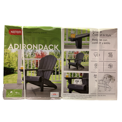 Keter Everest Adirondack Chair w/ Cupholder, Graphite Gray, 31.9Lx36.6Wx38.6H