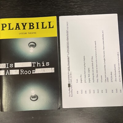 IS THIS A ROOM Sept 2021 Broadway PREVIEW Playbill & Memo Insert! REALITY WINNER
