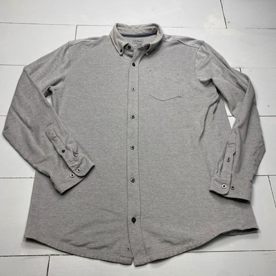 LL Bean Pique Knit Button Down Shirt Mens Large Gray Slightly Fitted Stretch