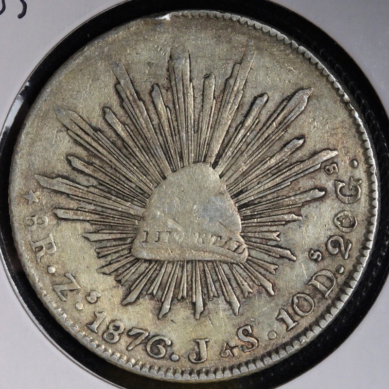1876 Zs JS Mexico Cap & Rays 8 Reales Silver Coin E507 ZKCNX | eBay
