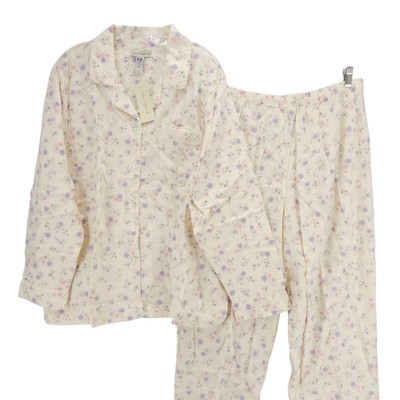 NWT LORD & TAYLOR Women’s Pajama PJ Set Floral Cream Pink Purple Size XL