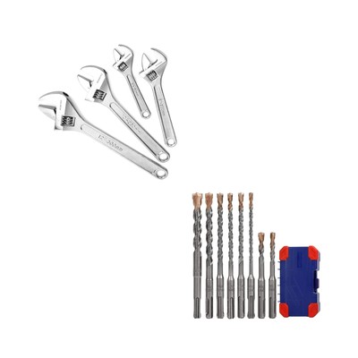 WORKPRO 4-Piece Adjustable Wrench Set & WORKPRO 8-Piece SDS-Plus Drill Bit Set