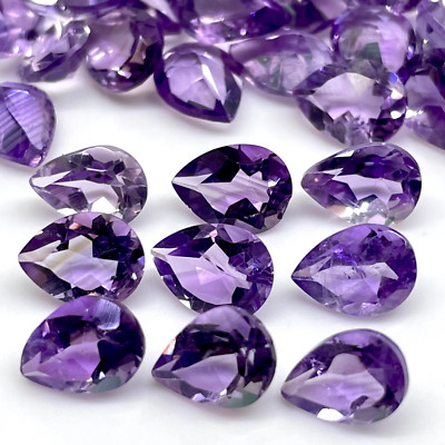 24 Pcs Natural Amethyst 8x6mm Pear Cut Dazzling Purple Loose Gems Wholesale Lot