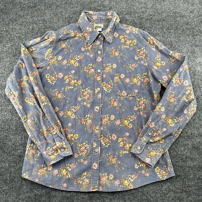 Ll Bean Shirt Womens S Floral Corduroy Purple Multi Button Up Cottage Cabincore