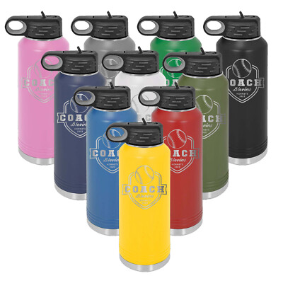 Mato & Hash 32oz Softball Coach Laser Engraved Water Bottle