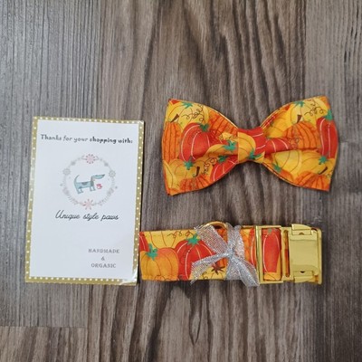 Pumpkin Fall Unique Style Paws Dog Collar Fancy Bow Tie Secure Buckle Large Dogs