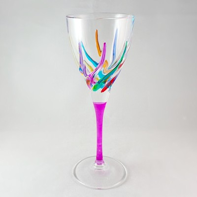 Petite Pink Stem Venetian Glass Trix White Wine Glass - Handmade Italy, Murano
