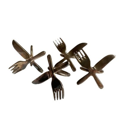 Set of 4 vintage napkin rings utensils silverware fork knife f...