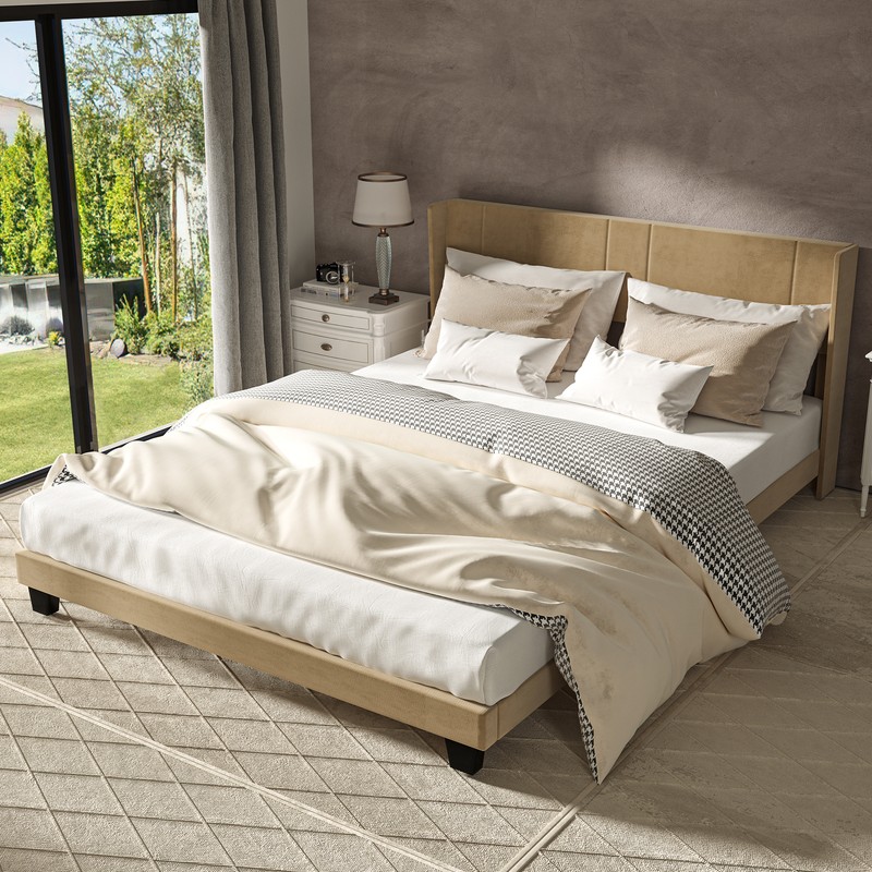 W/tufted Headboard Wood Slats Support