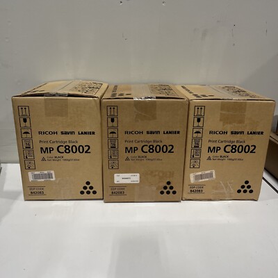 Lot of 3 - Genuine Ricoh 842083 MP C8002 Black Print Cartridge - 2019 Date