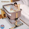 cutebeams Baby Bassinet, 3 in 1 Bedside Sleeper with Mattress and Mesh Sides, Mosquito Net, Storage Basket, with Rocking Function, 5-Height Adjustable, Easy Assemble Crib for Newborn, Khaki