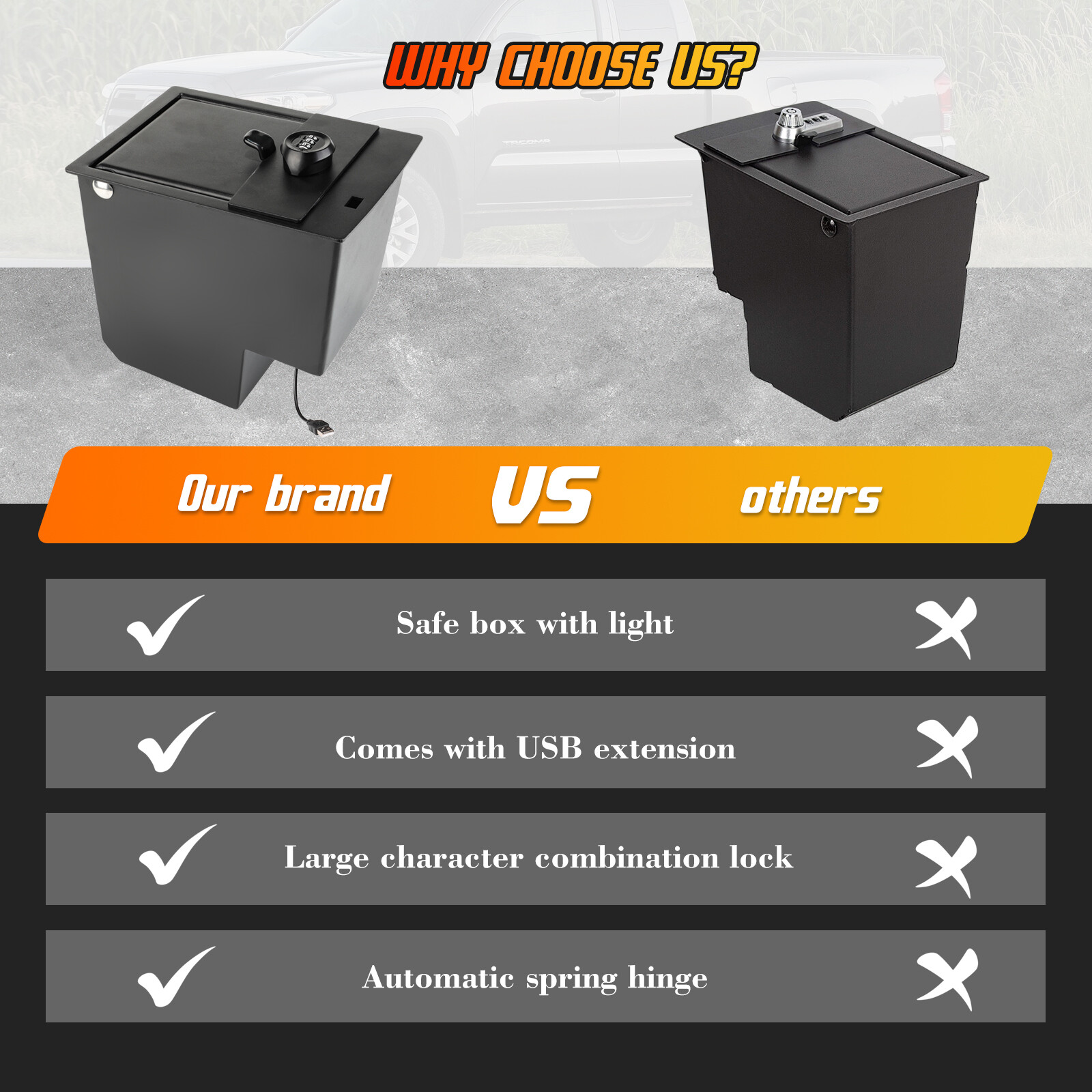 For 2010-2024 Toyota 4Runner 4 Door Center Console Safe Storage w/3 Digit Combo