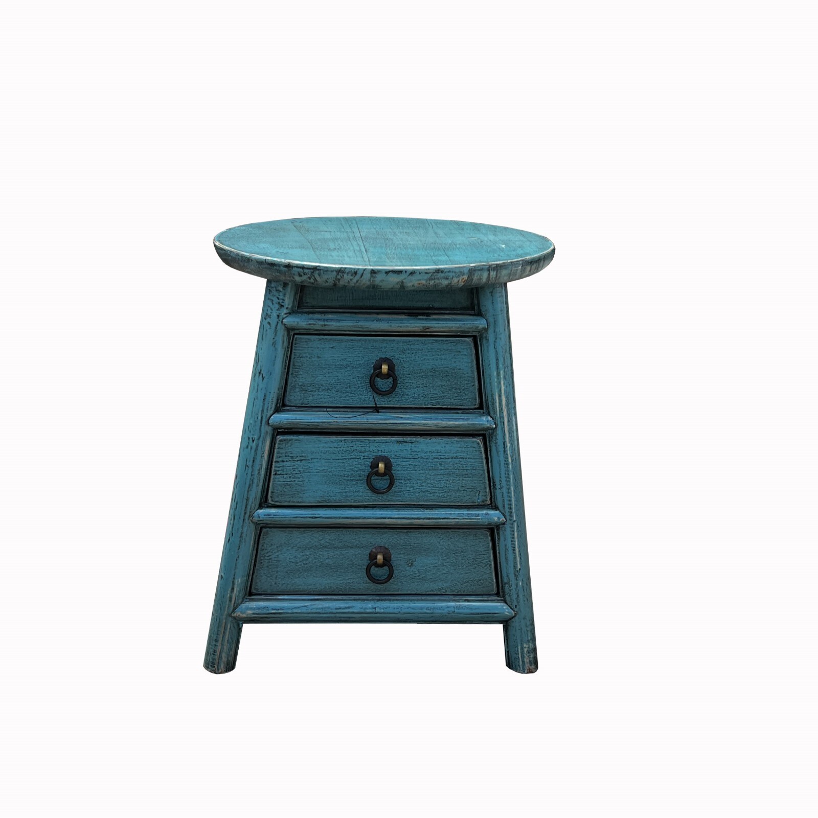 Chinese Distressed Light Blue Round Top Drawers Wood Stool Table ws3052S Chinese Distressed Light Blue Round Top Drawers Wood Stool Table ws3052S