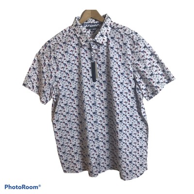 Perry Ellis Big Tall Mens Short Sleeve Shirt w Stretch Floral Pattern Sz 2X $79